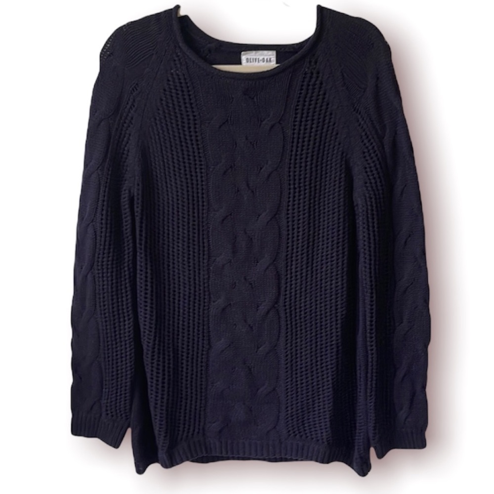 Olive and Oak XL Dark Blue Chunky Cable Knit Pullover Sweater